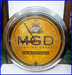 Vintage 2002 Retro Miller Genuine Draft Beer Neon Clock Sign Light Works. HTF