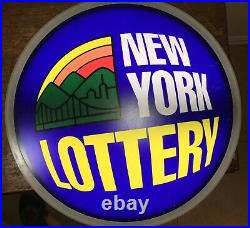 Vintage 2011 New York Lottery Sign 18 1/4 Round 2 Thick Pro-Lite, Inc