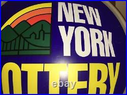 Vintage 2011 New York Lottery Sign 18 1/4 Round 2 Thick Pro-Lite, Inc