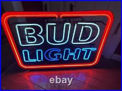 Vintage 90's Bud Light Beer Neon Sign 21 X 27 Budweiser VERY BRIGHT Works