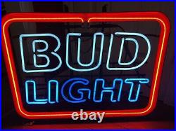 Vintage 90's Bud Light Beer Neon Sign 21 X 27 Budweiser VERY BRIGHT Works