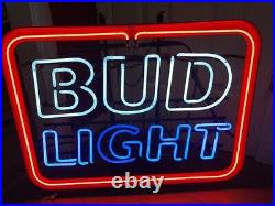 Vintage 90's Bud Light Beer Neon Sign 21 X 27 Budweiser VERY BRIGHT Works