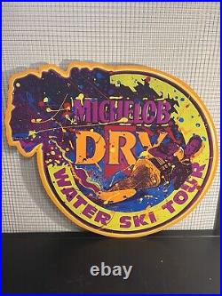 Vintage 90's Neon Black light Glow Michelob Dry Water Ski Tour Beer Tin Bar Sign