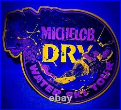 Vintage 90's Neon Black light Glow Michelob Dry Water Ski Tour Beer Tin Bar Sign