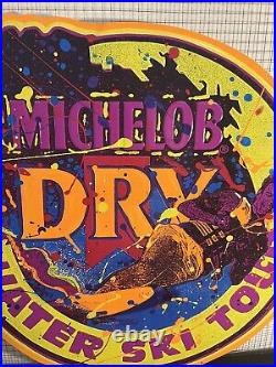 Vintage 90's Neon Black light Glow Michelob Dry Water Ski Tour Beer Tin Bar Sign