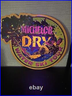 Vintage 90's Neon Black light Glow Michelob Dry Water Ski Tour Beer Tin Bar Sign