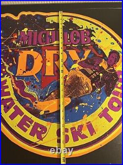 Vintage 90's Neon Black light Glow Michelob Dry Water Ski Tour Beer Tin Bar Sign