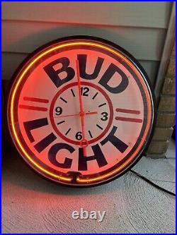 Vintage 92 Bud Light Budweiser Neon Sign Clock 20 RARE. Clock DOESN'T Work