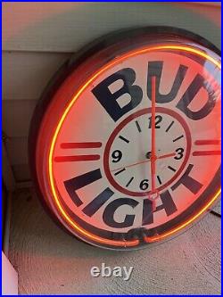 Vintage 92 Bud Light Budweiser Neon Sign Clock 20 RARE. Clock DOESN'T Work