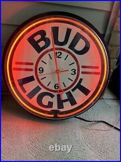 Vintage 92 Bud Light Budweiser Neon Sign Clock 20 RARE. Clock DOESN'T Work