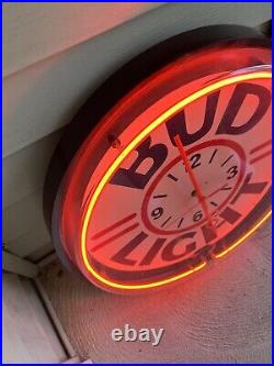 Vintage 92 Bud Light Budweiser Neon Sign Clock 20 RARE. Clock DOESN'T Work