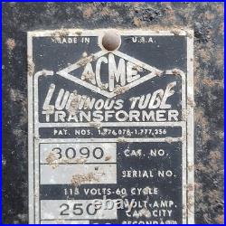 Vintage ACME Electric Neon Sign Transformer Luminous Tube 3090 Rare UNTESTED
