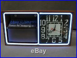 Vintage Action Neon Ad Clock Sign With Flip Over Messages Neon Tube Lit, Antique