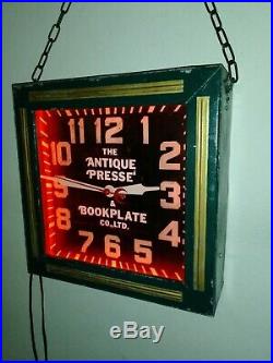 Vintage Antique Bookplate Co. Neon Clock. Gas Pump Plate Oil Sign Porcelain