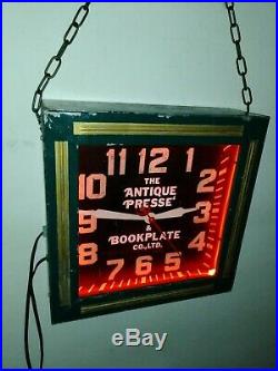 Vintage Antique Bookplate Co. Neon Clock. Gas Pump Plate Oil Sign Porcelain