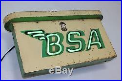 Vintage BSA Motorcycle Green Neon Metal Sign INCREDIBLY RARE 1940's ORIGINAL