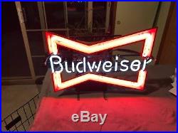 Vintage BUDWEISER BEER Bow Tie Lighted Neon Sign 24 x 16 everbrite 051-265