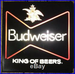 Vintage BUDWEISER King Of Beers Lighted Beer Sign Neon Look Working 18x18
