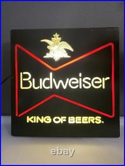 Vintage BUDWEISER King Of Beers Lighted Beer Sign Neon Look Working 18x18 1981