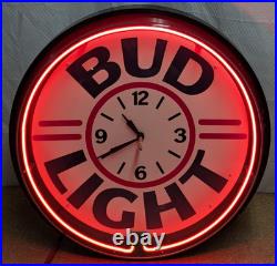 Vintage BUD LIGHT Budweiser Neon 19.5 Lighted Wall Clock Beer Bar Sign Rare