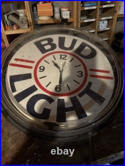 Vintage BUD LIGHT Budweiser Neon 19.5 Lighted Wall Clock Beer Bar Sign Rare