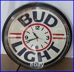 Vintage BUD LIGHT Budweiser Neon 19.5 Lighted Wall Clock Beer Bar Sign Rare
