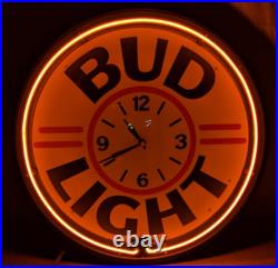 Vintage BUD LIGHT Budweiser Neon 19.5 Lighted Wall Clock Beer Bar Sign Rare