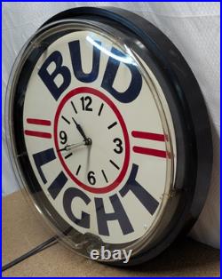 Vintage BUD LIGHT Budweiser Neon 19.5 Lighted Wall Clock Beer Bar Sign Rare