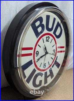 Vintage BUD LIGHT Budweiser Neon 19.5 Lighted Wall Clock Beer Bar Sign Rare