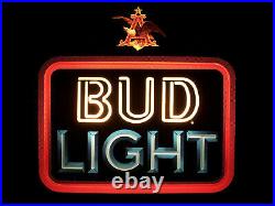 Vintage BUD LIGHT Neon Look LIGHTED Beer Sign Bar Ad BUDWEISER Rare Plastic
