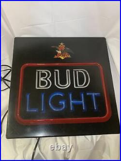 Vintage BUD LIGHT Neon Look LIGHTED Beer Sign Bar Ad BUDWEISER Rare Plastic