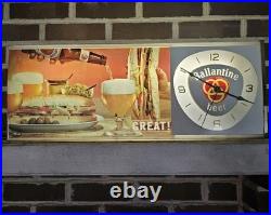 Vintage Ballantine Beer Lighted Clock with Advertising Sign Breweriana Neon Sign
