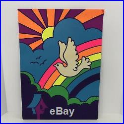 Vintage Black Light Poster Peace Dove Two Sided Sign Neon Rainbow Pride Sun