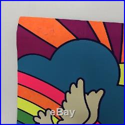 Vintage Black Light Poster Peace Dove Two Sided Sign Neon Rainbow Pride Sun