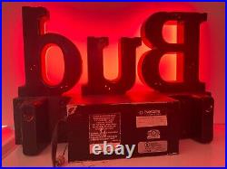 Vintage Bud Beer Light Up Sign Works 1991 Bar neon BUDWEISER bright red electric
