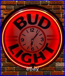 Vintage Bud Light BAR Neon 20 Wall Clock Lighted / Mancave Lighted Beer Sign