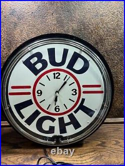 Vintage Bud Light BAR Neon 20 Wall Clock Lighted / Mancave Lighted Beer Sign