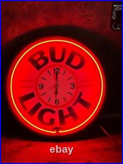Vintage Bud Light BAR Neon 20 Wall Clock Lighted / Mancave Lighted Beer Sign