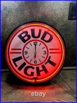 Vintage Bud Light BAR Neon 20 Wall Clock Lighted / Mancave Lighted Beer Sign