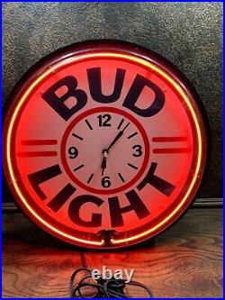 Vintage Bud Light BAR Neon 20 Wall Clock Lighted / Mancave Lighted Beer Sign