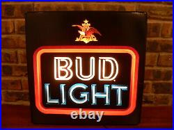 Vintage Bud Light Beer Advertising Bar Neo Neon Lighted Wall Sign, 18 Square