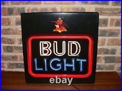 Vintage Bud Light Beer Advertising Bar Neo Neon Lighted Wall Sign, 18 Square
