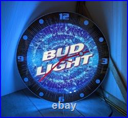 Vintage Bud Light Blue Neon Light Wall Clock Beer Bar Sign Mt. Vernon Neon