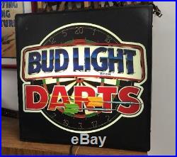 Vintage Bud Light Up Darts Sign 18x18 1994 Original Lite Anheuser-Busch Neon