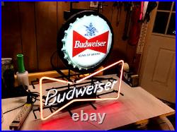Vintage Budweiser 1990's Bottlecap Neon Sign by Everbrite Working 22 wide x 24