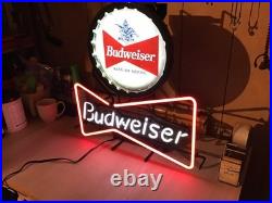Vintage Budweiser 1990's Bottlecap Neon Sign by Everbrite Working 22 wide x 24
