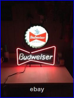 Vintage Budweiser 1990's Bottlecap Neon Sign by Everbrite Working 22 wide x 24