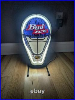 Vintage Budweiser Bud Ice Neon Beer Hockey NHL Sign 90s