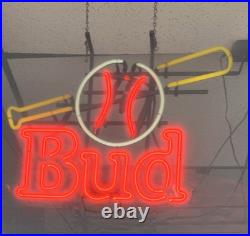 Vintage Budweiser Bud Neon Sign Baseball Bat Ball Beer Bar Mancave 24x17