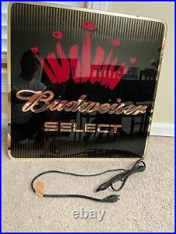 Vintage Budweiser Select Neon Light Up Beer Sign 23-1/2 X 23-1/2 X 3